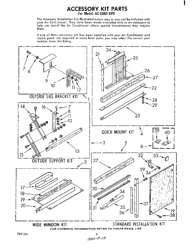 ACCESSORY KIT PARTS Diagram and Parts List for ACE082XP0  Whirlpool Air Conditioner