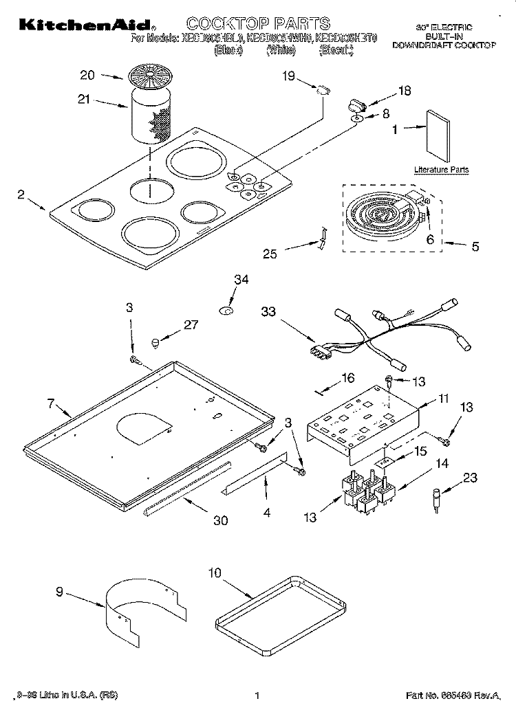 SECTION Diagram and Parts List for KECD805HBT0  KitchenAid Cooktop