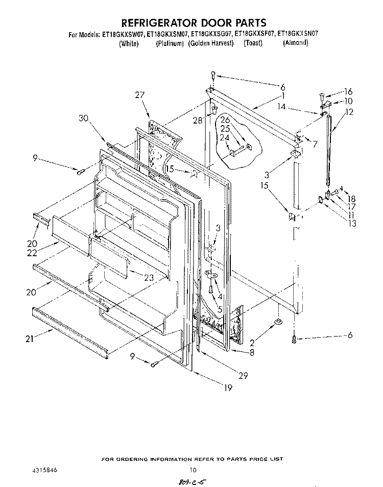 REFRIGERATOR DOOR , LIT/OPTIONAL Diagram and Parts List for ET18GKXSW07  Whirlpool Refrigerator