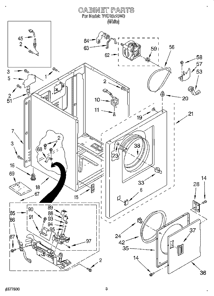CABINET Diagram and Parts List for BYCD3723W0  Whirlpool Dryer
