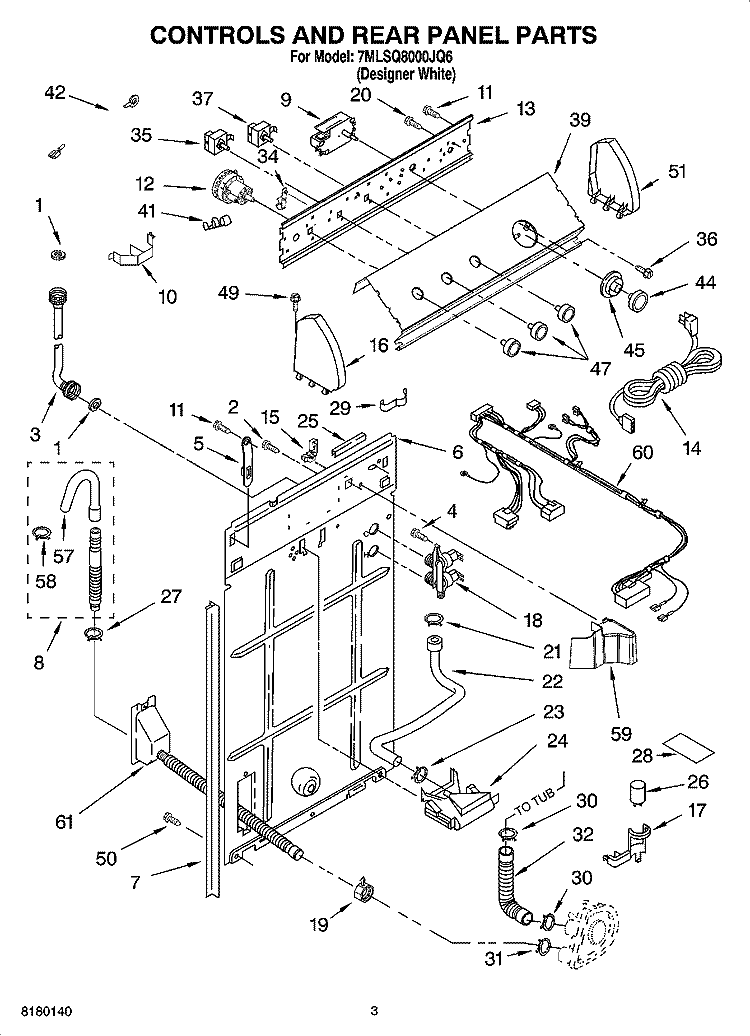 CONTROLS AND REAR PANEL PARTS Diagram and Parts List for 7MLSQ8000JQ6  Whirlpool Washer