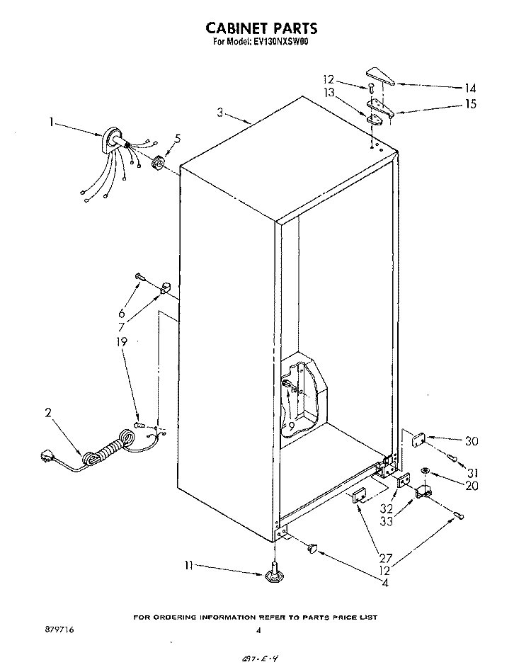 CABINET Diagram and Parts List for EV130NXSW00  Whirlpool Freezer