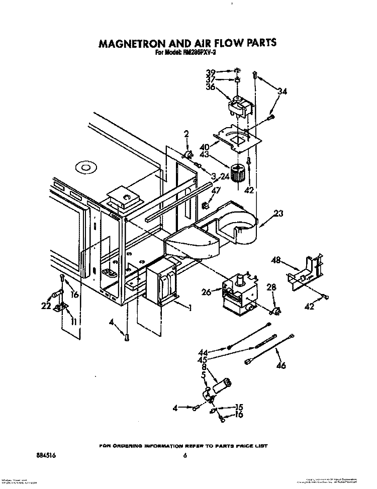 MAGNETRON AND AIR FLOW Diagram and Parts List for RM286PXV2  Whirlpool Microwave Oven Combo