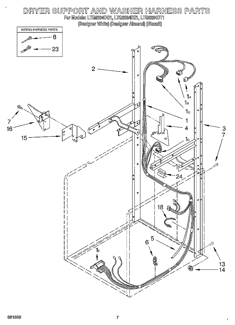 DRYER SUPPORT AND WASHER HARNESS Diagram and Parts List for LTG6234DT1  Whirlpool Washer Dryer Combo