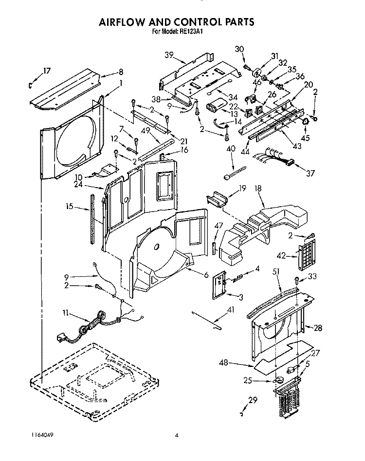 AIR FLOW AND CONTROL Diagram and Parts List for RE123A1  Whirlpool Air Conditioner