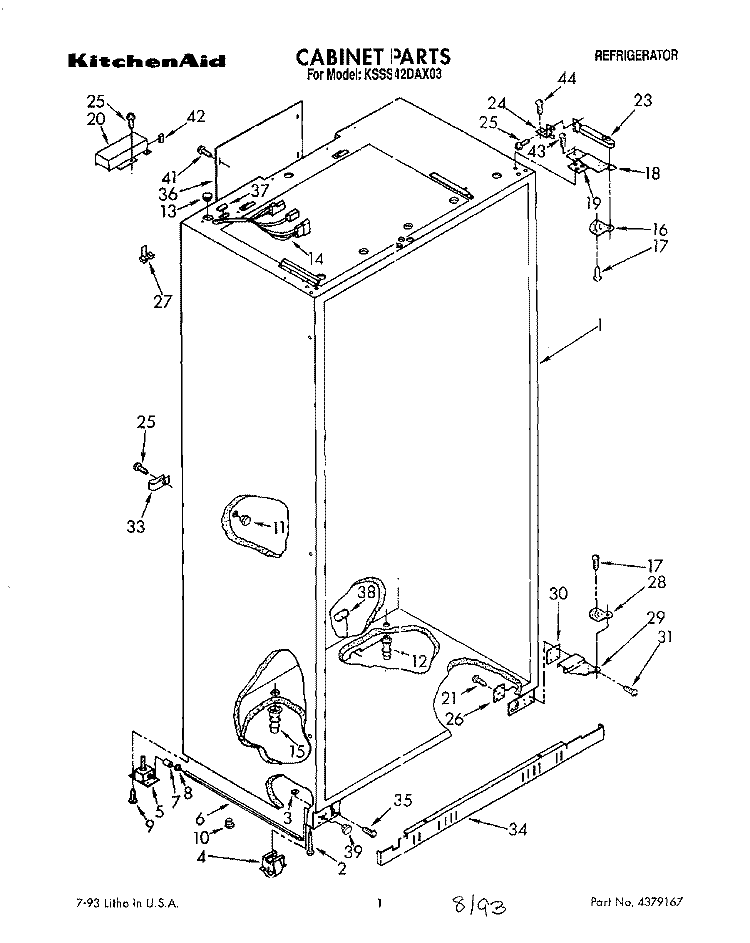 CABINET Diagram and Parts List for KSSS42DAX03  KitchenAid Refrigerator