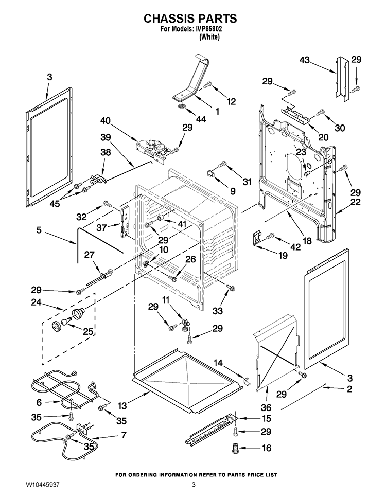 CHASSIS PARTS Diagram and Parts List for IVP85802  Inglis Range