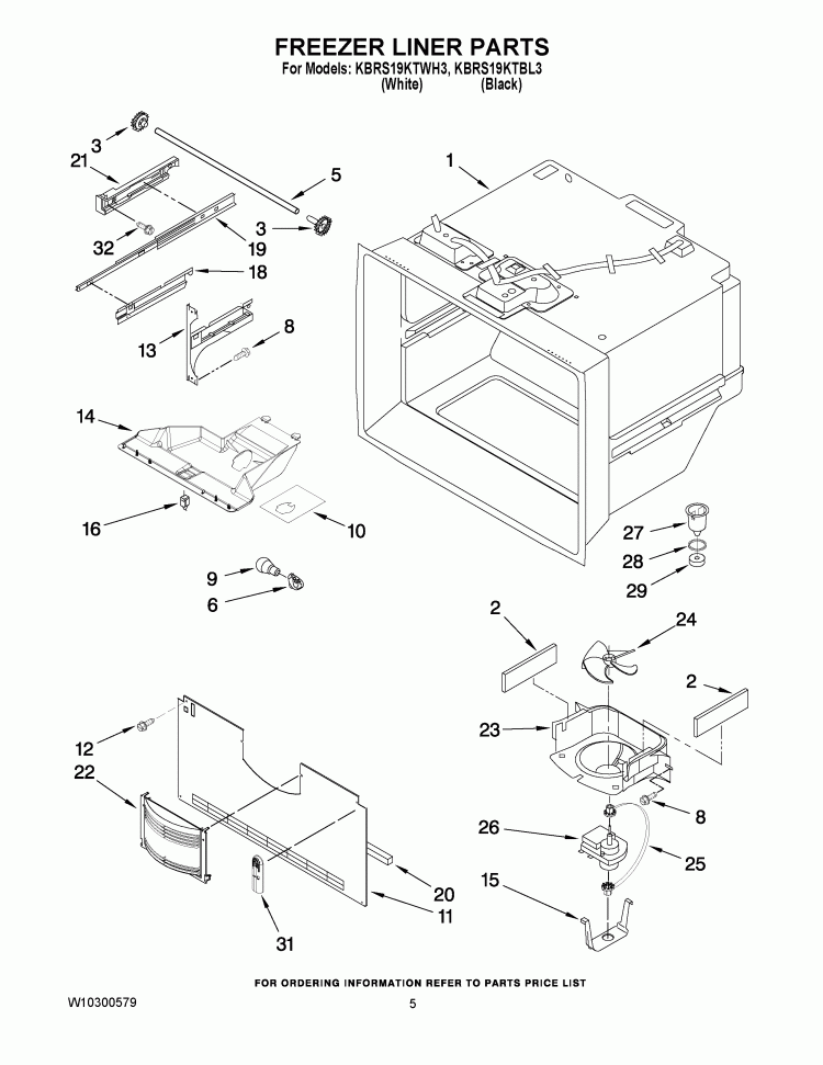 FREEZER LINER PARTS Diagram and Parts List for KBRS19KTBL3  KitchenAid Refrigerator