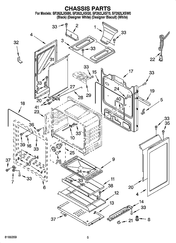 CHASSIS PARTS Diagram and Parts List for SF262LXSQ0  Whirlpool Range