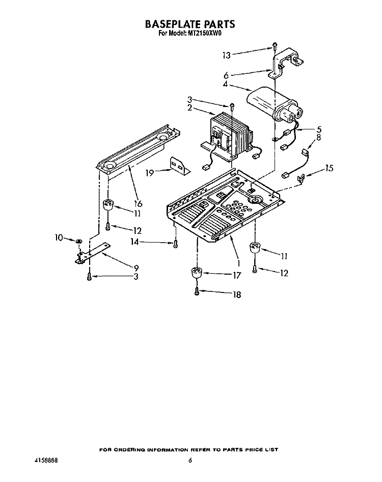 BASEPLATE Diagram and Parts List for MT2150XW0  Whirlpool Microwave