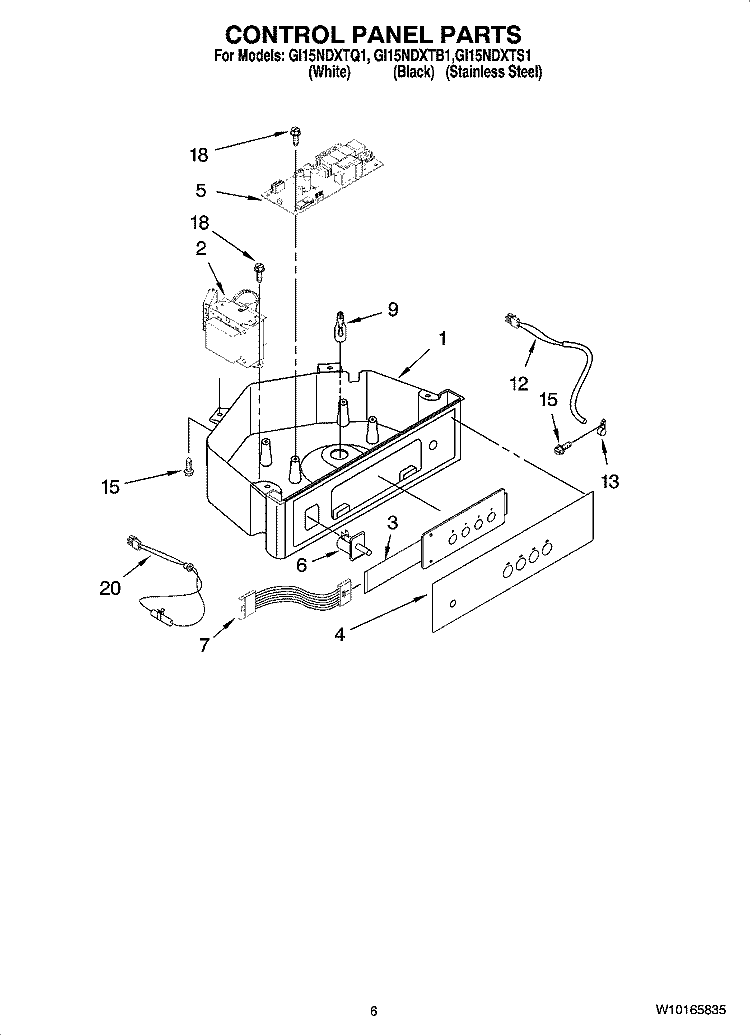 CONTROL PANEL PARTS Diagram and Parts List for GI15NDXTB1  Whirlpool Ice Maker