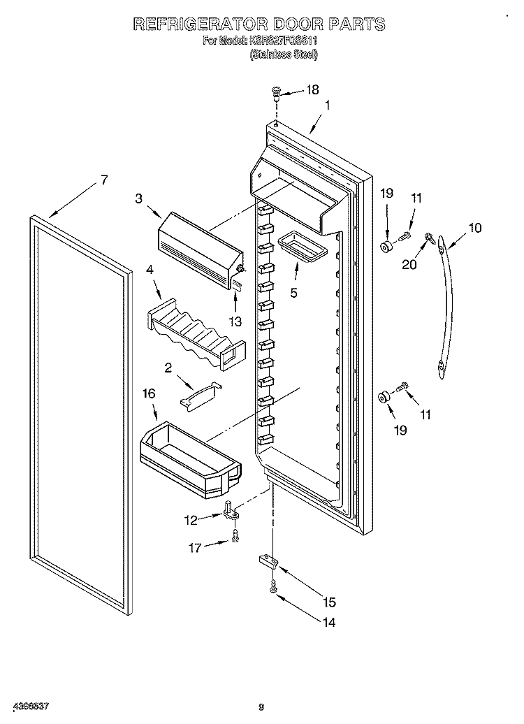 REFRIGERATOR DOOR Diagram and Parts List for KSRS27FGSS11  KitchenAid Refrigerator