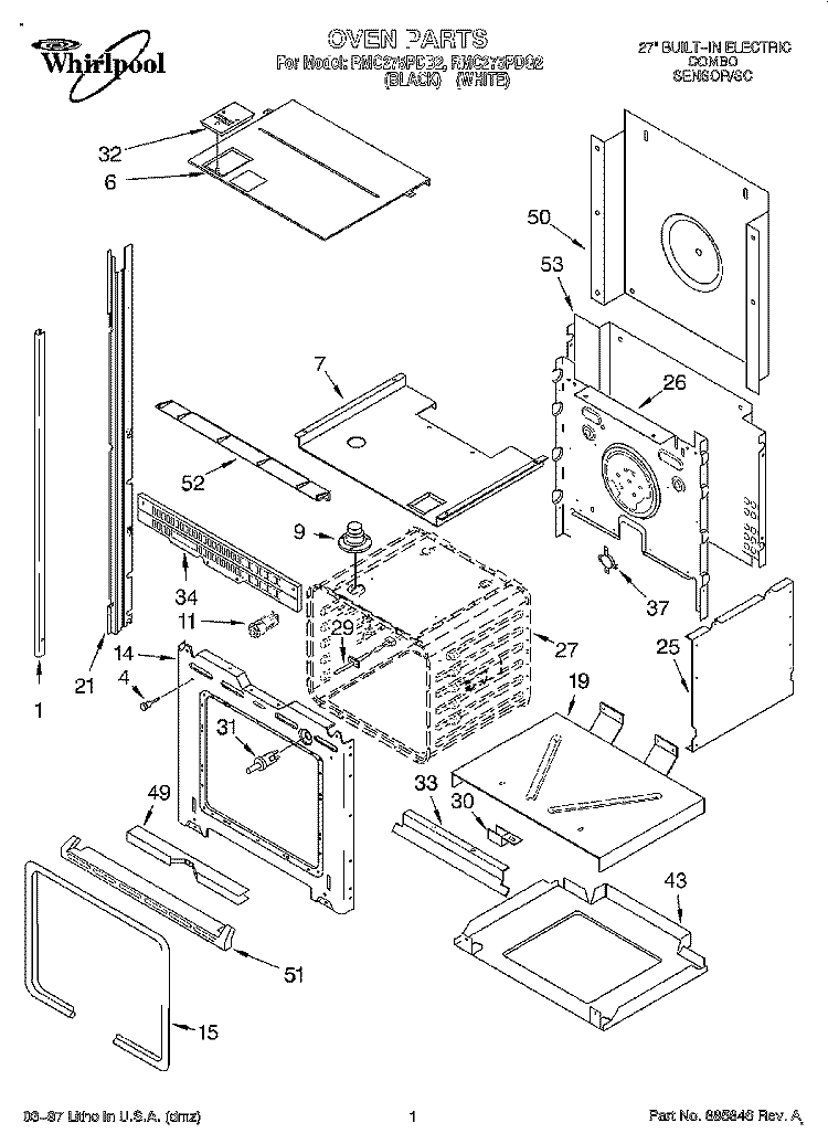 OVEN Diagram and Parts List for RMC275PDQ2  Whirlpool Microwave Oven Combo