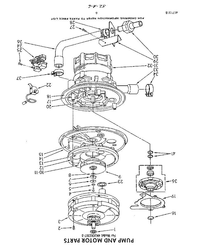 PUMP AND MOTOR Diagram and Parts List for 4KUDI220T3  KitchenAid Dishwasher