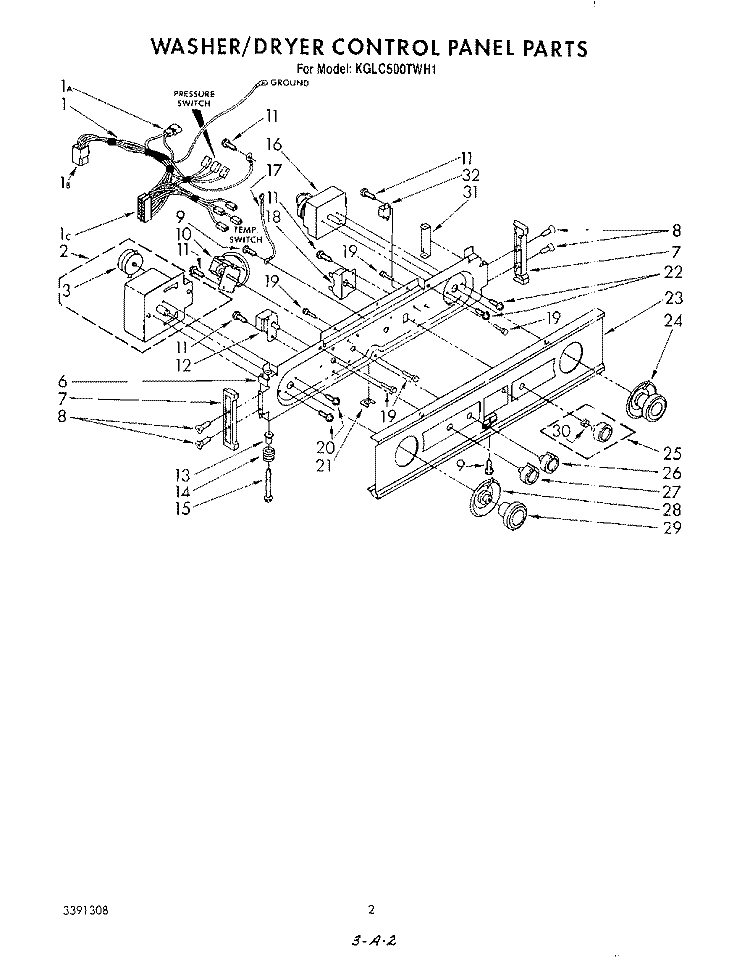 WASHER/DRYER CONTROL PANEL Diagram and Parts List for KGLC500TAL1  KitchenAid Washer Dryer Combo