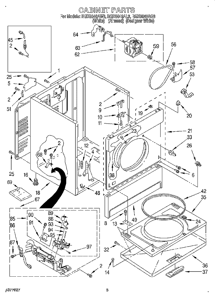 CABINET Diagram and Parts List for RGX6646AQ3  Roper Dryer