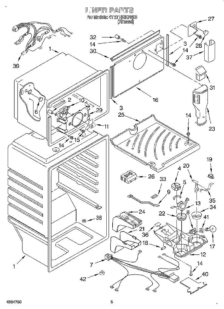 LINER Diagram and Parts List for 4YET18GKFN00  Whirlpool Refrigerator