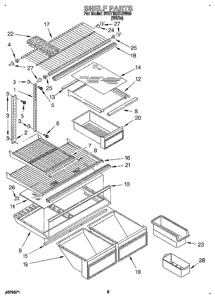 SHELF Diagram and Parts List for 3VET19ZKBW00  Whirlpool Refrigerator