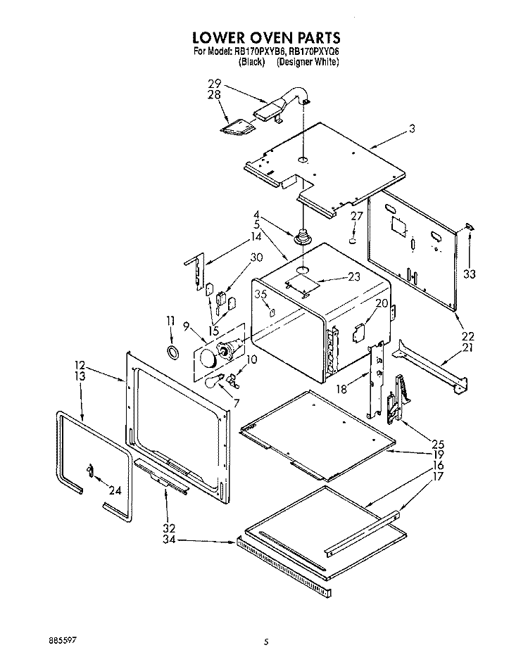 LOWER OVEN Diagram and Parts List for RB170PXYB6  Whirlpool Wall Oven
