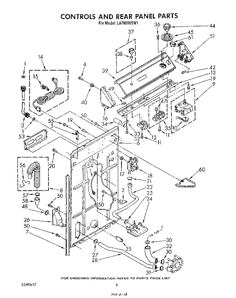 CONTROLS AND REAR PANEL Diagram and Parts List for LA7800XSW1  Whirlpool Washer