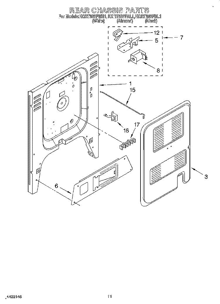 REAR CHASSIS, LIT/OPTIONAL Diagram and Parts List for KGRT507FBL1  KitchenAid Range