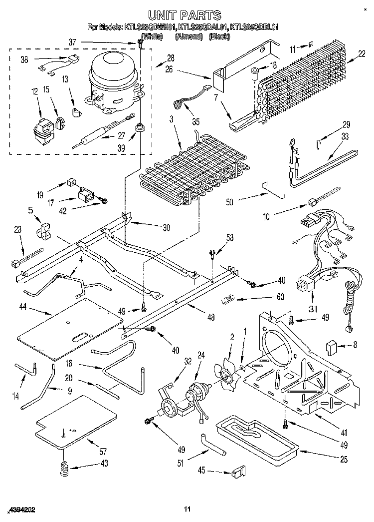 UNIT Diagram and Parts List for KTLS25QDWH01  KitchenAid Refrigerator