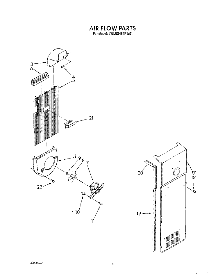 AIR FLOW Diagram and Parts List for JWARG481PW01  Whirlpool Refrigerator