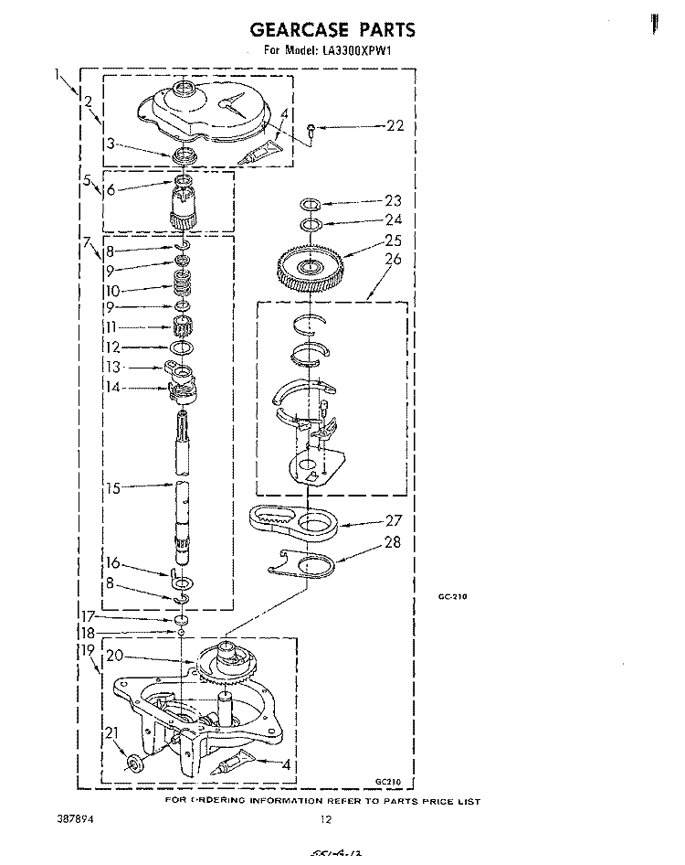GEARCASE Diagram and Parts List for LA3300XPW1  Whirlpool Washer