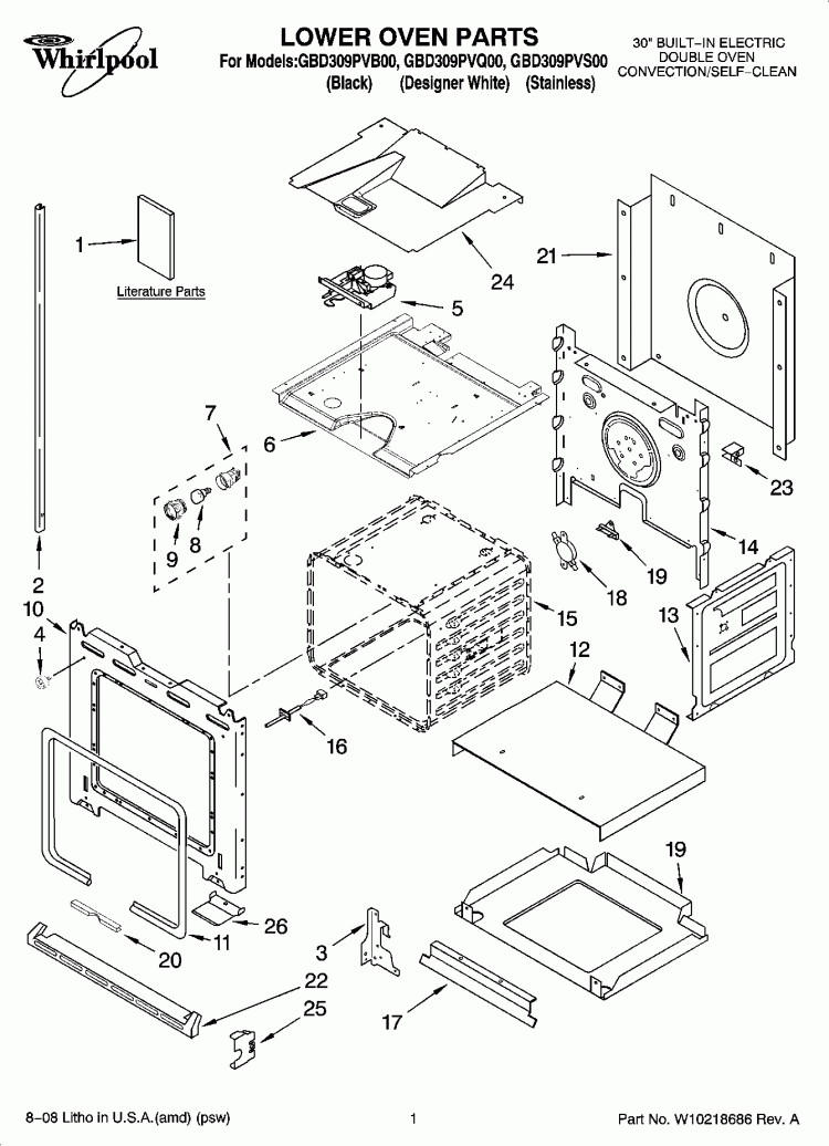 LOWER OVEN PARTS Diagram and Parts List for GBD309PVS00  Whirlpool Wall Oven