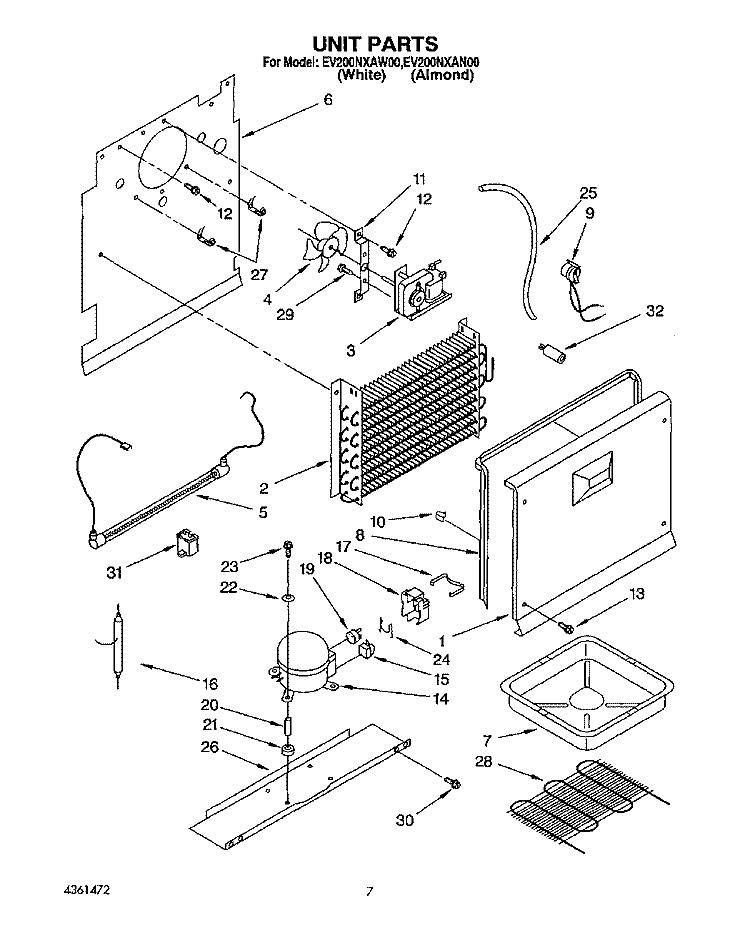 UNIT Diagram and Parts List for EV200NXAN00  Whirlpool Freezer