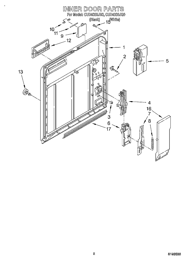 INNER DOOR Diagram and Parts List for CUD4000JQ0  Crosley Dishwasher