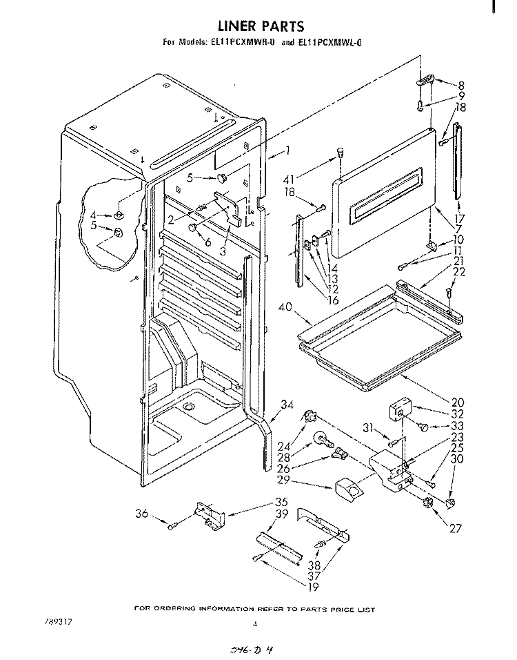 LINER Diagram and Parts List for EL11PCXMWR0  Whirlpool Refrigerator