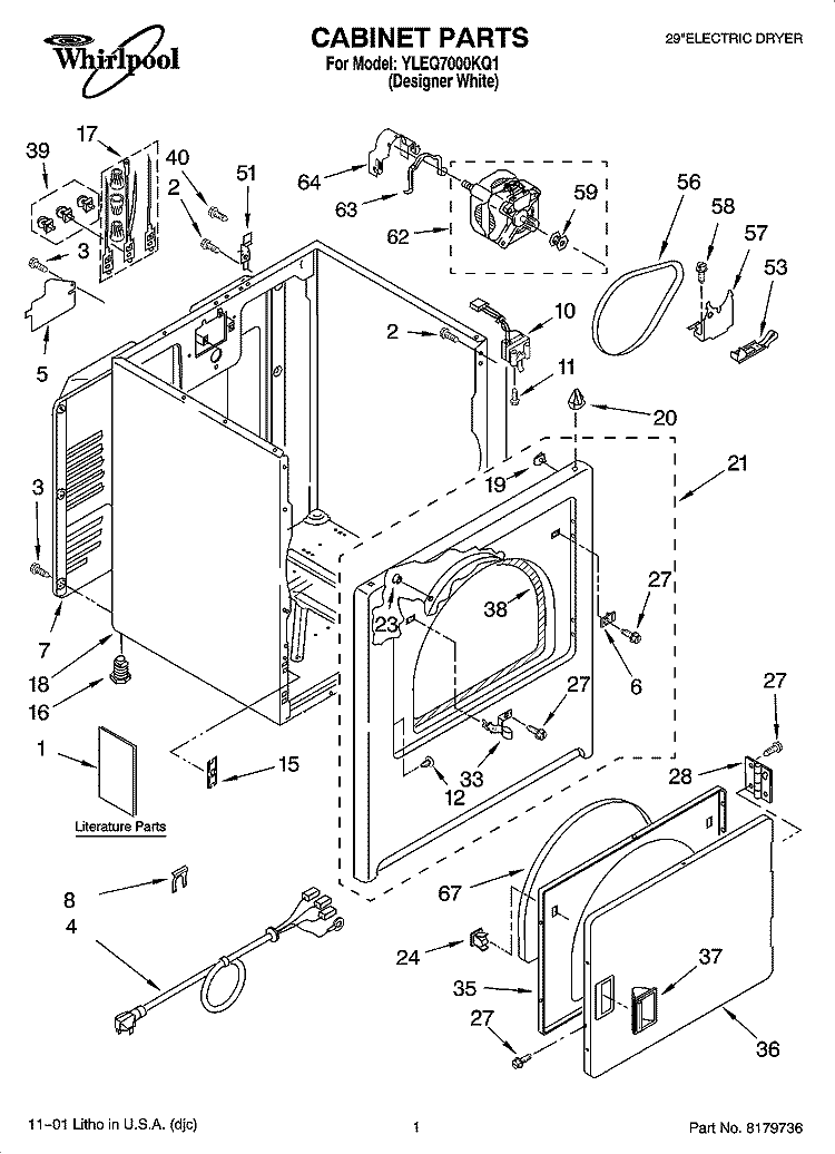 CABINET PARTS Diagram and Parts List for YLEQ7000KQ1  Whirlpool Dryer