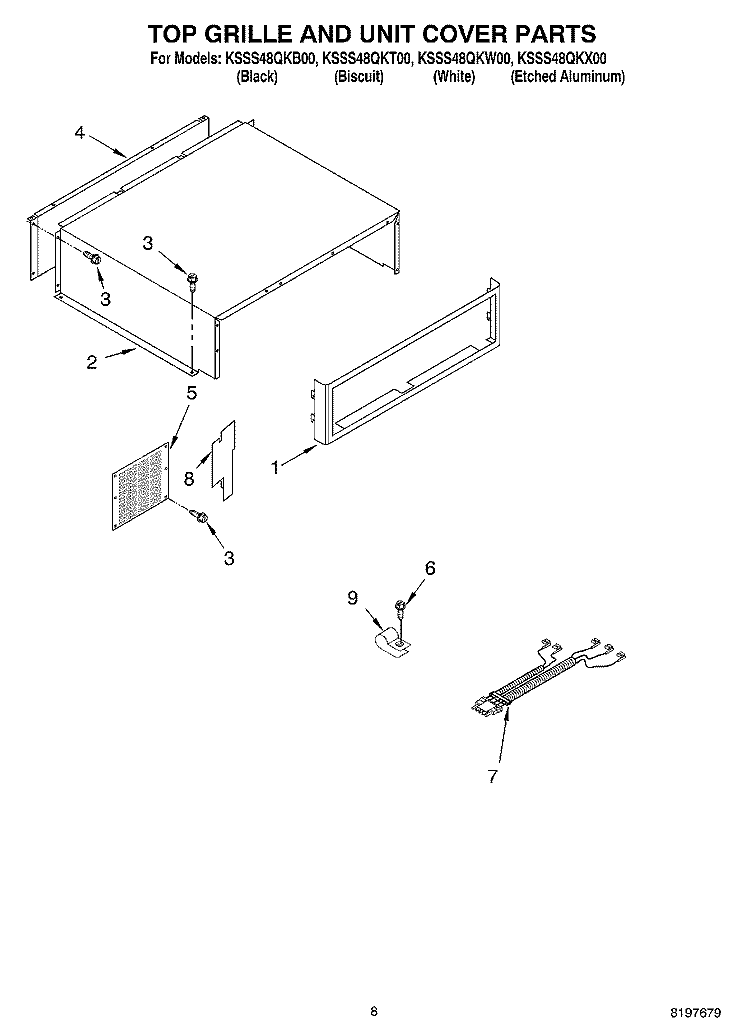 TOP GRILLE AND UNIT COVER Diagram and Parts List for KSSS48QKT00  KitchenAid Refrigerator
