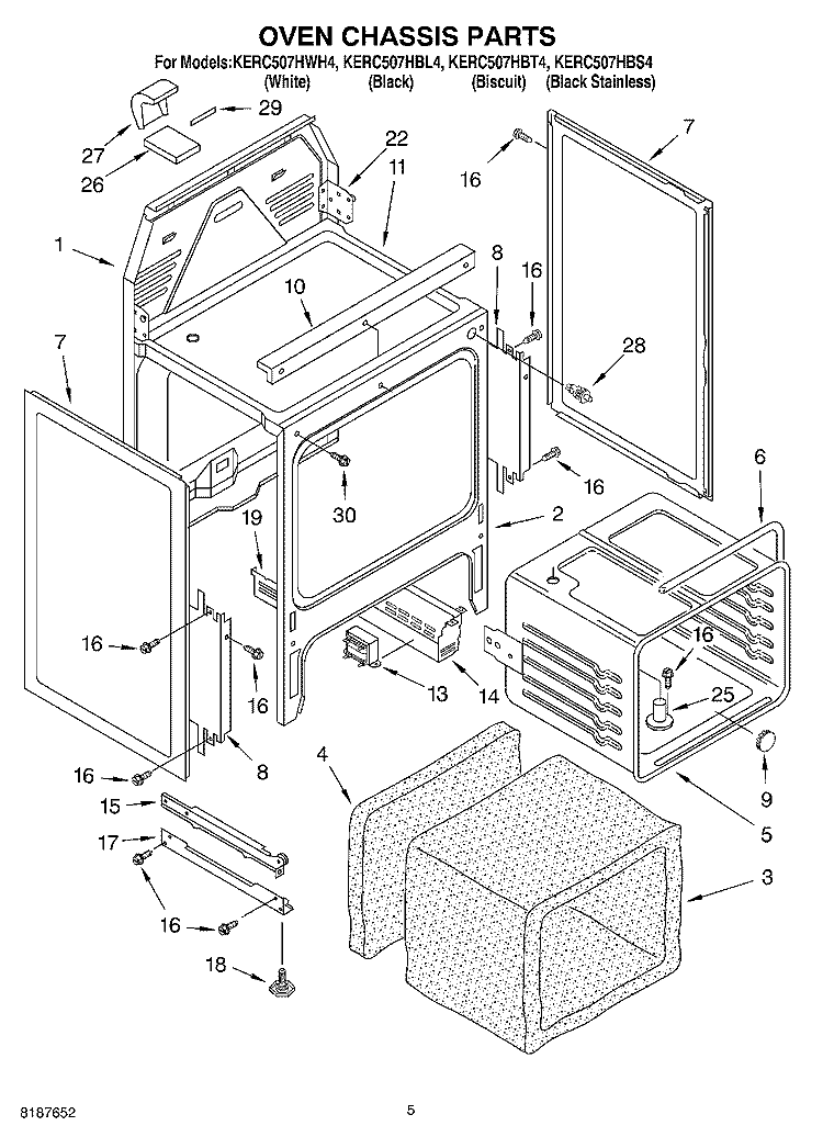 OVEN CHASSIS Diagram and Parts List for KERC507HBS4  KitchenAid Range