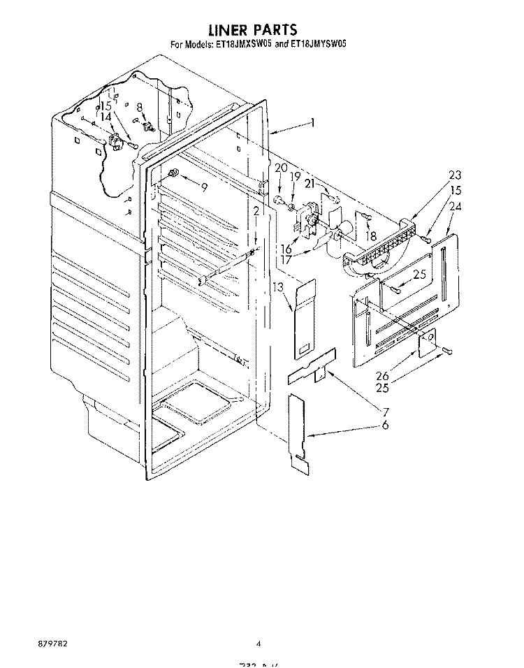 LINER Diagram and Parts List for ET18JMXSW05  Whirlpool Refrigerator