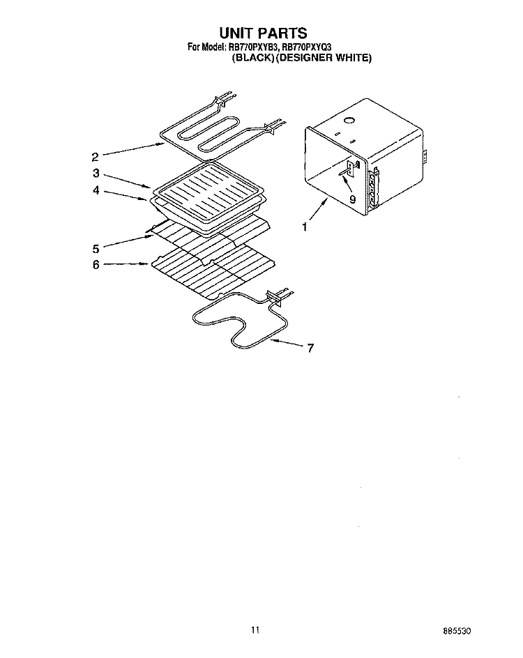 UNIT Diagram and Parts List for RB770PXYQ3  Whirlpool Wall Oven