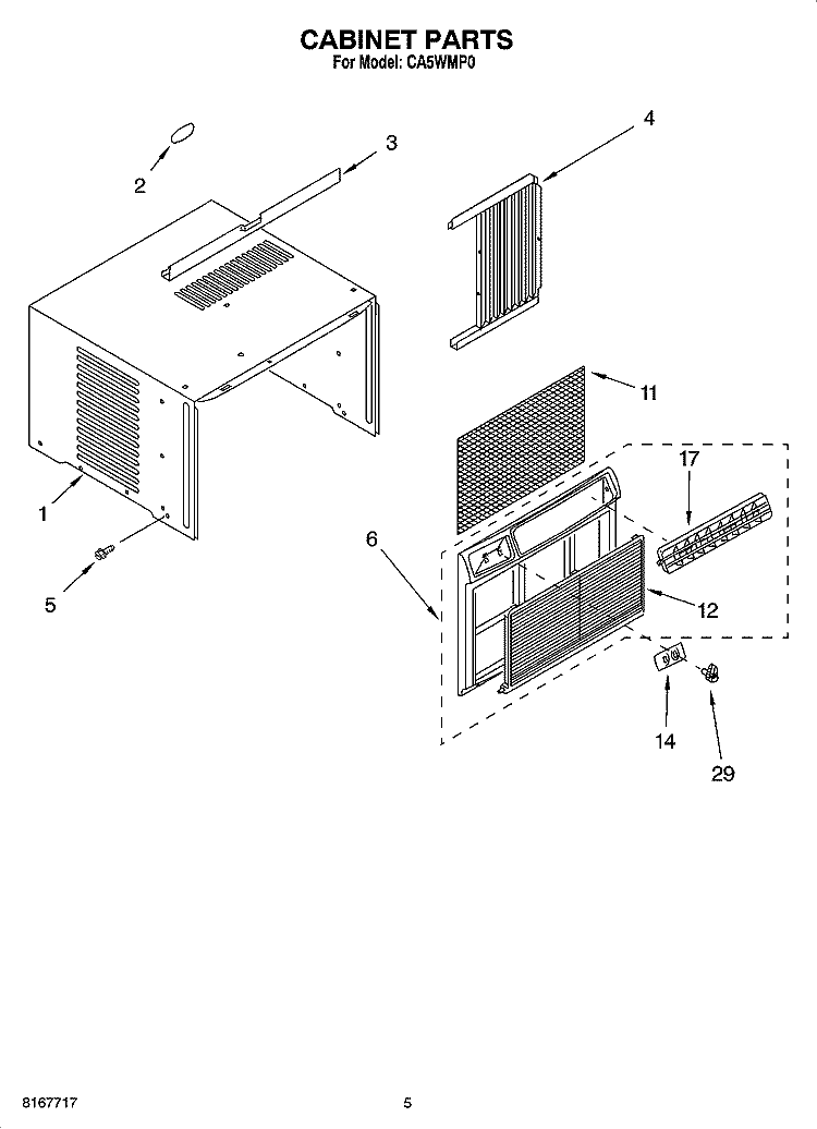 CABINET PARTS Diagram and Parts List for CA5WMP0  Crosley Air Conditioner