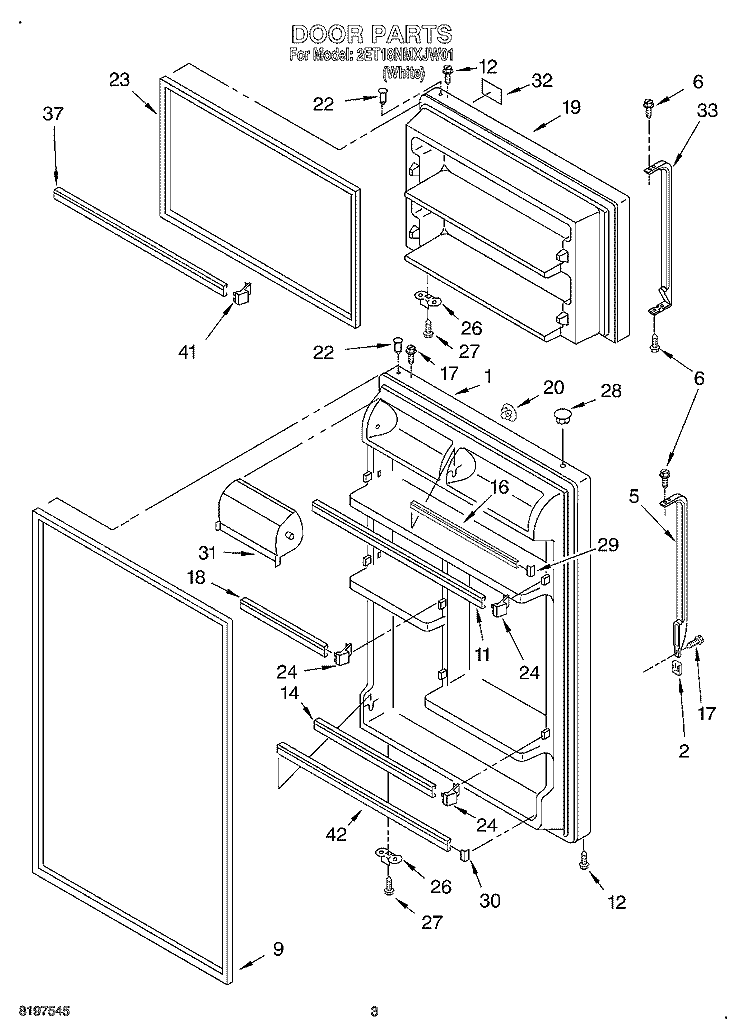 DOOR Diagram and Parts List for 2ET18NMXJW01  Whirlpool Refrigerator