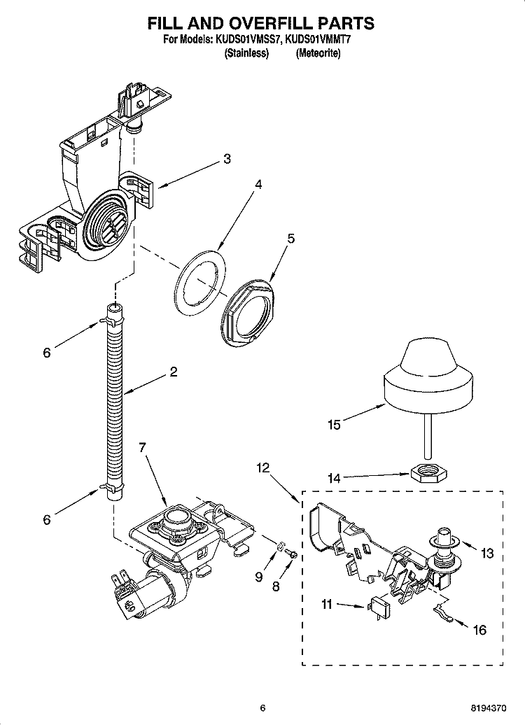 FILL AND OVERFILL PARTS Diagram and Parts List for KUDS01VMMT7  KitchenAid Dishwasher
