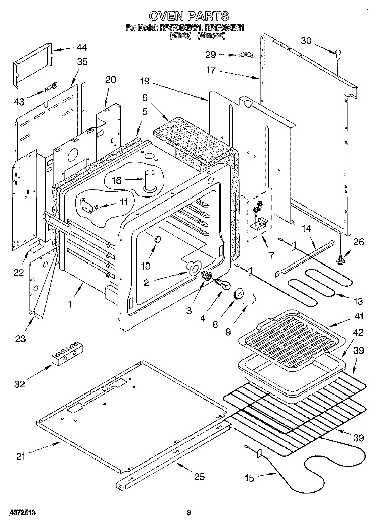OVEN Diagram and Parts List for RF4700XBN1  Whirlpool Range