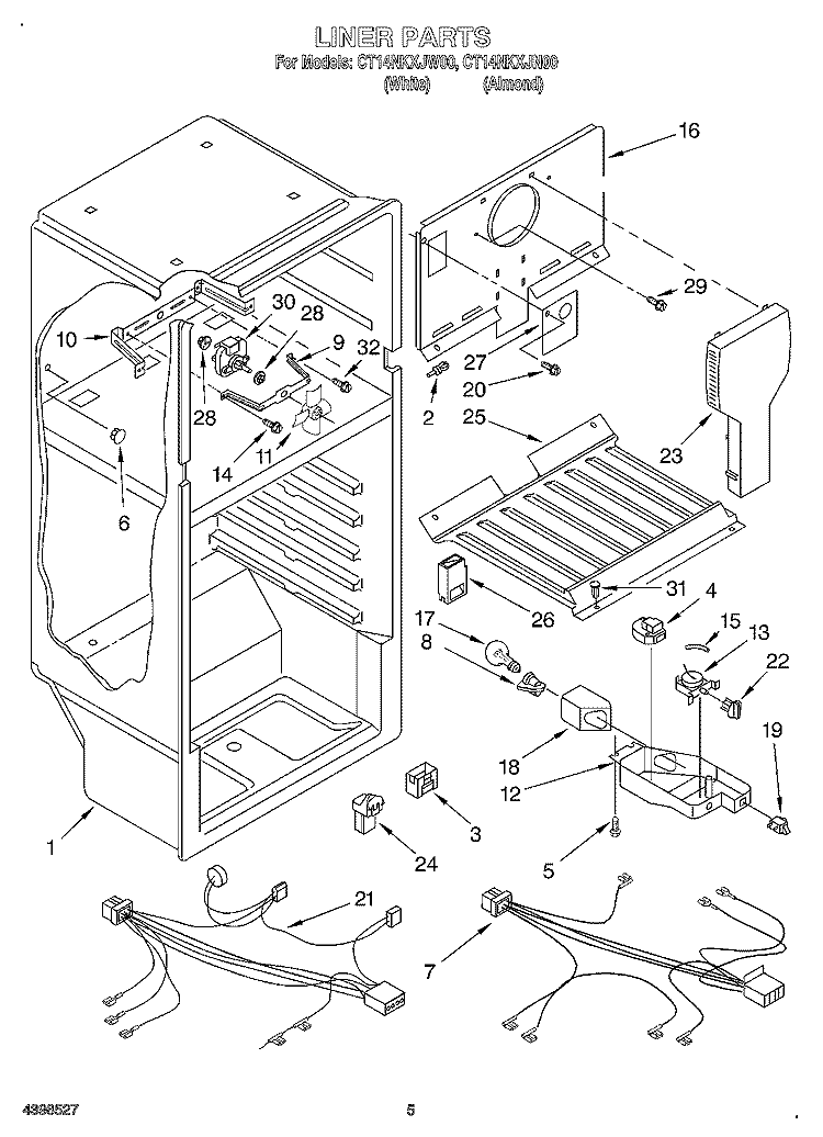 LINER Diagram and Parts List for CT14NKXJW00  Crosley Refrigerator