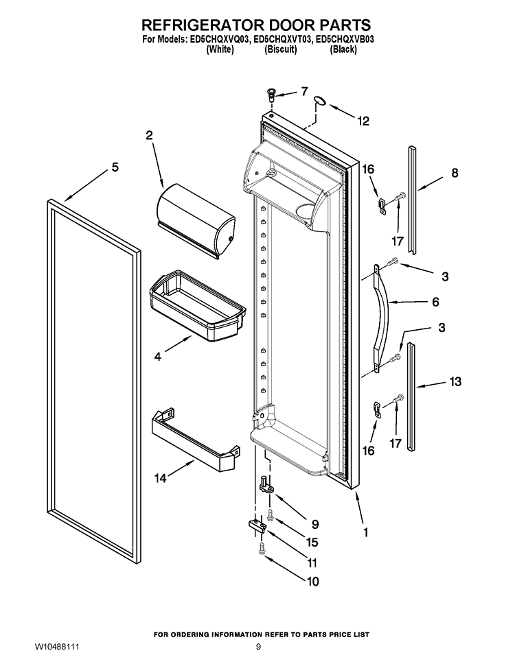REFRIGERATOR DOOR PARTS Diagram and Parts List for ED5CHQXVB03  Whirlpool Refrigerator