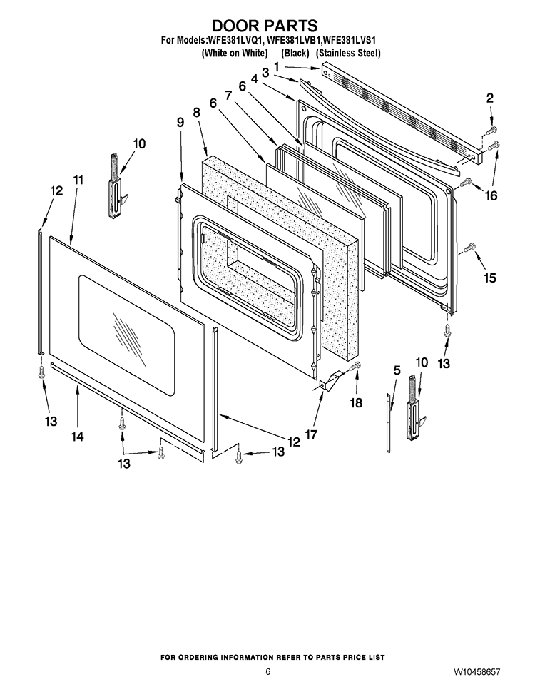 DOOR PARTS Diagram and Parts List for WFE381LVQ1  Whirlpool Range