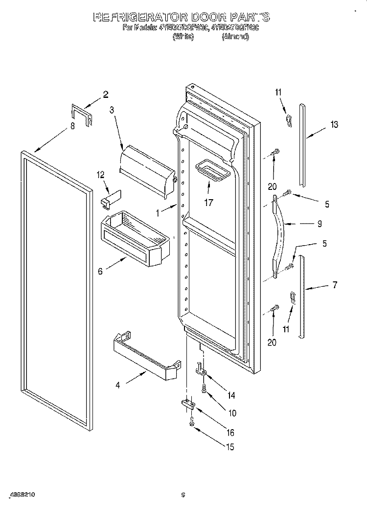 REFRIGERATOR DOOR Diagram and Parts List for 4YED27DQFW00  Whirlpool Refrigerator