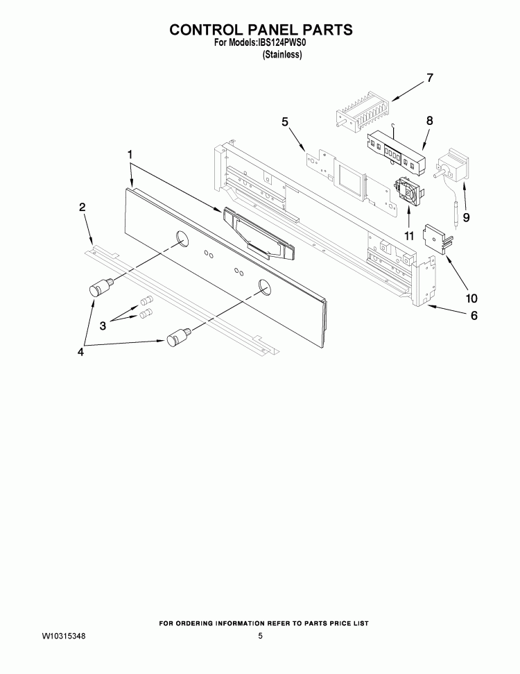 CONTROL PANEL PARTS Diagram and Parts List for IBS124PWS0  Whirlpool Wall Oven