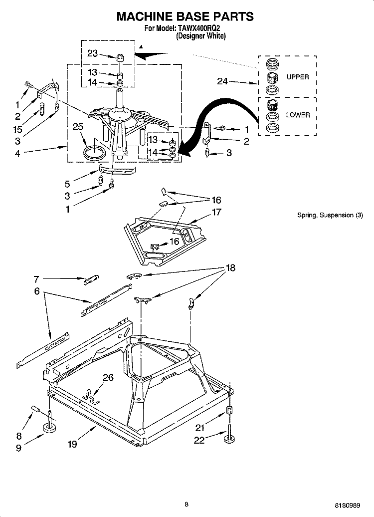 MACHINE BASE PARTS Diagram and Parts List for TAWX400RQ2  Estate Washer