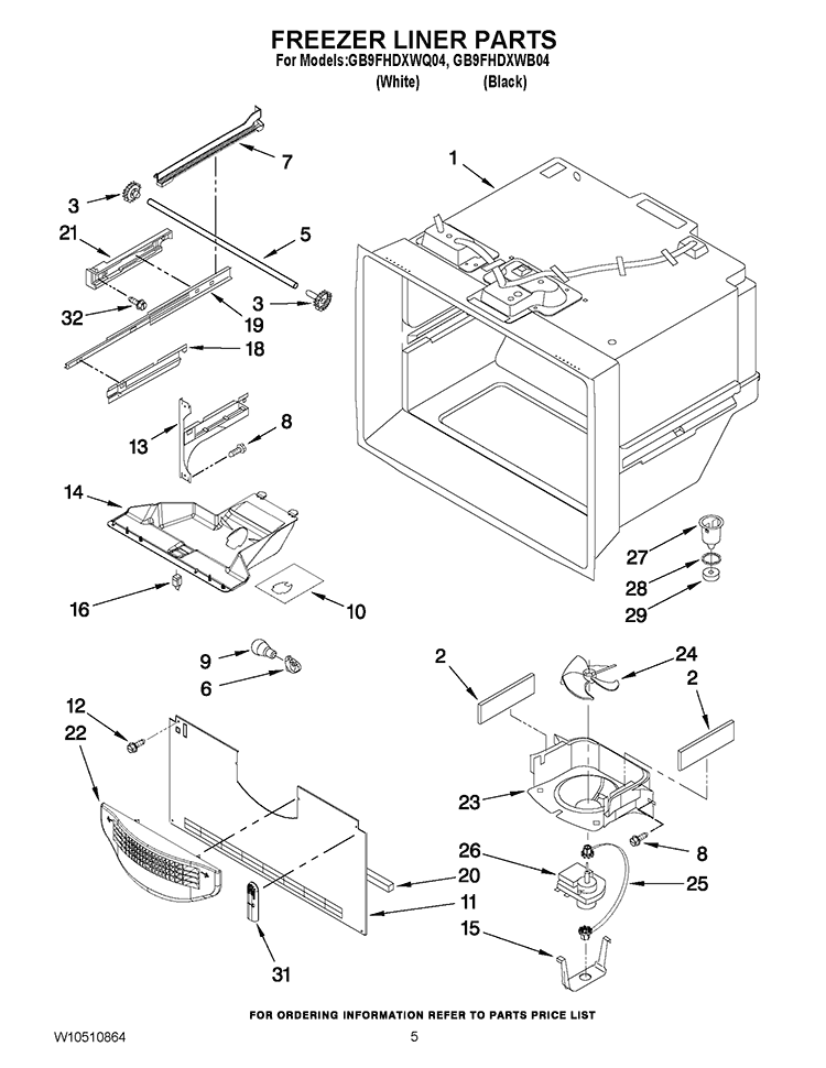 FREEZER LINER PARTS Diagram and Parts List for GB9FHDXWB04  Whirlpool Refrigerator