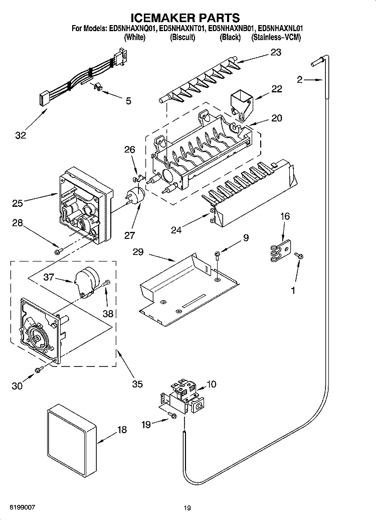 ICEMAKER PARTS, PARTS NOT ILLUSTRATED Diagram and Parts List for ED5NHAXNB01  Whirlpool Refrigerator