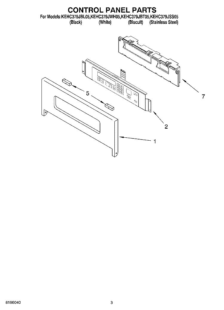 CONTROL PANEL PARTS Diagram and Parts List for KEHC379JSS05  KitchenAid Microwave Oven Combo